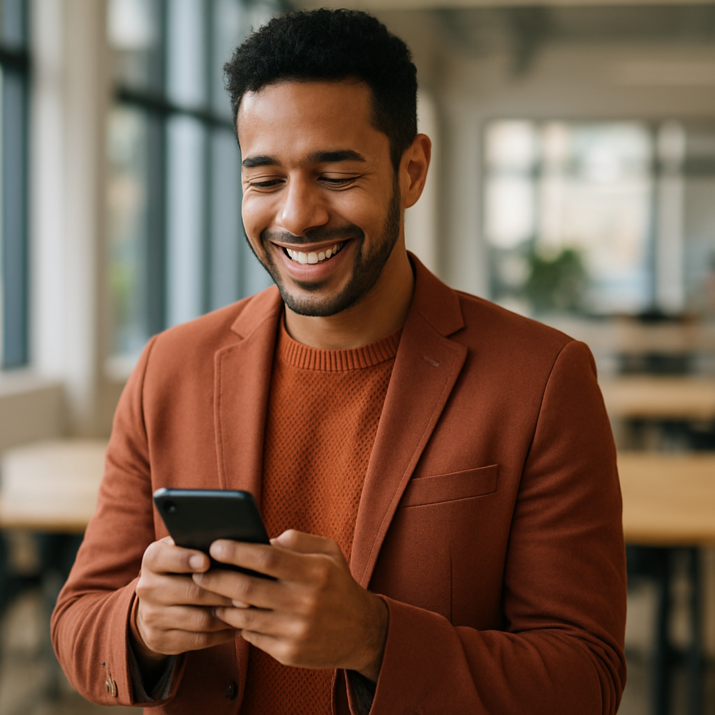 Cliente assinando contrato pelo celular com facilidade